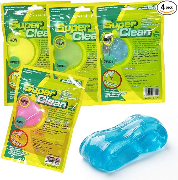 4PCS Car Cleaning Gels, Universal Automotive Air Vent Dust Cleaning Putty, Reusable Auto Interior Detailing Slime Supplies, Fit for Dashboards, Cup Holders (Colorful)