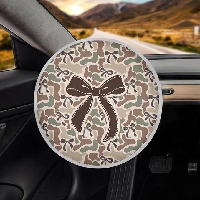 Camo Hunting Bow Steering Wheel Sun Shade Cover Foldable Steering Wheel Sunshade Washable Car Rudder Sunblock Cover 17 Inch Car Accessories Gift for Birthday