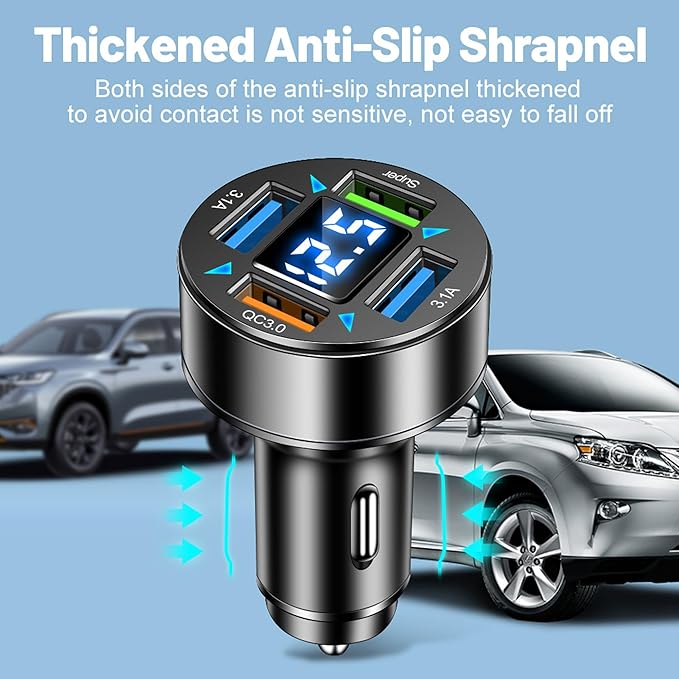 66W Fast Car Charger,4 Ports Cigarette Lighter USB Charger with LED Voltmeter,QC3.0/Super Port Car Charger Adapter Fast Charging,Compatible with Android/Samsung Galaxy/iPad(QC3.0/Super)