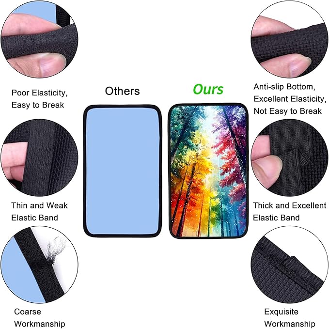 JANENFNA Car Armrest Cover Pads Universal Fashion Cute Auto Center Console Armrest Cover Pad with 2PCS Car Coasters Soft Waterproof Car Armrest Seat Protector for Women,Colorful Forest-A