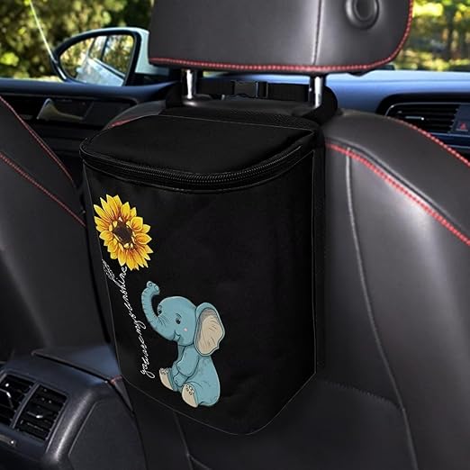 DISNIMO Sunflower Car Trash Can Easy-to-Install Car Accessory Interior, Cartoon Elephant Leak-Proof Car Garbage Can Bin Organizer Storage Bag for The Back Seat of Any Cars, Sedans, SUVs & Trucks