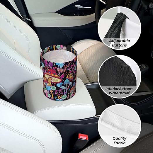 BEIANSHUO Doodle Mushrooms Car Trash Can Collapsible Garbage Can,Hanging Trash Bag Water Proof with Suitable for Storage for Car Interiors,Home