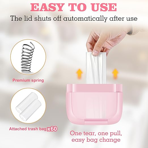 Car Trash Can with Lid, Built-in Storage Garbage Bag, Leakproof Vehicle Trash, Car Accessories for Interior, Mini Garbage Bin for Automotive, Office, Kitchen, Bedroom, with 60pcs Trash Bags,2Pcs