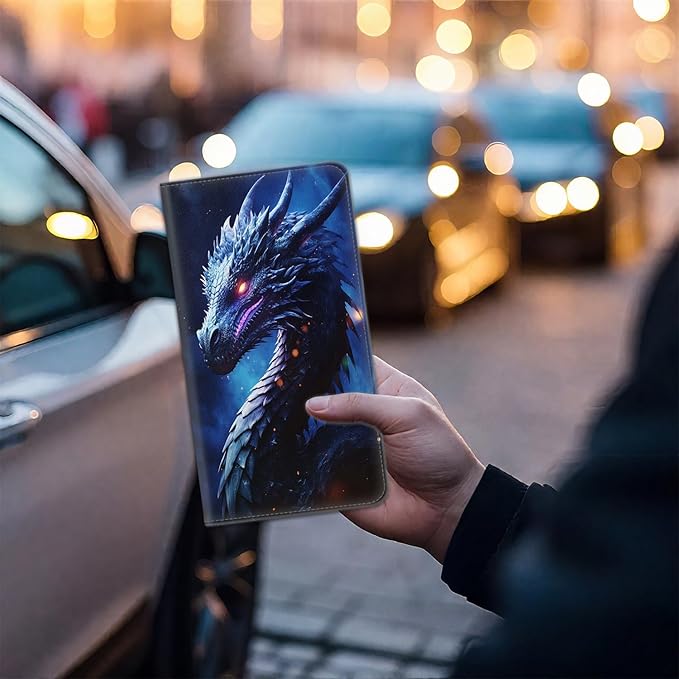 Car Document Holder with Magnetic Shut, Car Registration & Insurance Card Holder, Waterproof PU Leather Glove Box Organizer Vehicle Accessories Driver License for Women/Men, Dragon Pattern