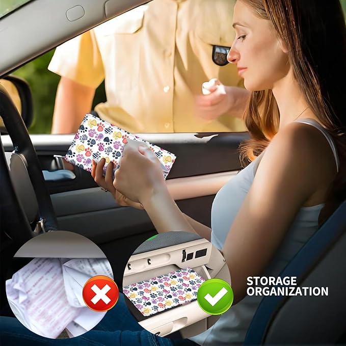 ADUQLZUX Leather Car Registration and Insurance Card Holder, Cute Car Accessories Vehicle Glove Box Car Organizer for Documents, Cards, License Colorful Dog Paws
