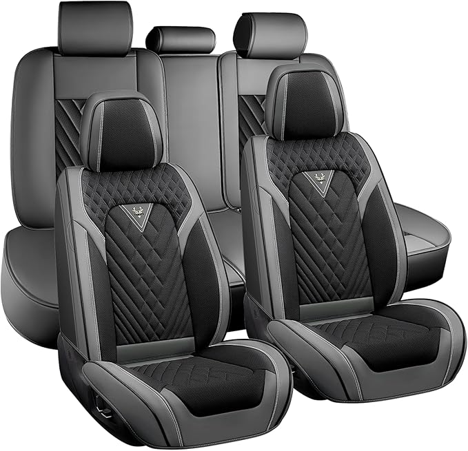 for Kia Sportage Car Seat Covers Full Set, Leather Seat Covers for Car,Lumbar Muscle Pain Healing Function, Waterproof Automobile Seat Protector with Lumbar Support(Ash Black)