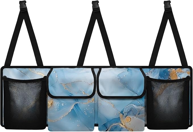 CLOHOMIN Blue Marble Print Car Trunk Organizer Sturdy Backseat Hanging Organizer Collapsible Backseat Storage Organizer for Car Easy to Install Car Organizer Bag