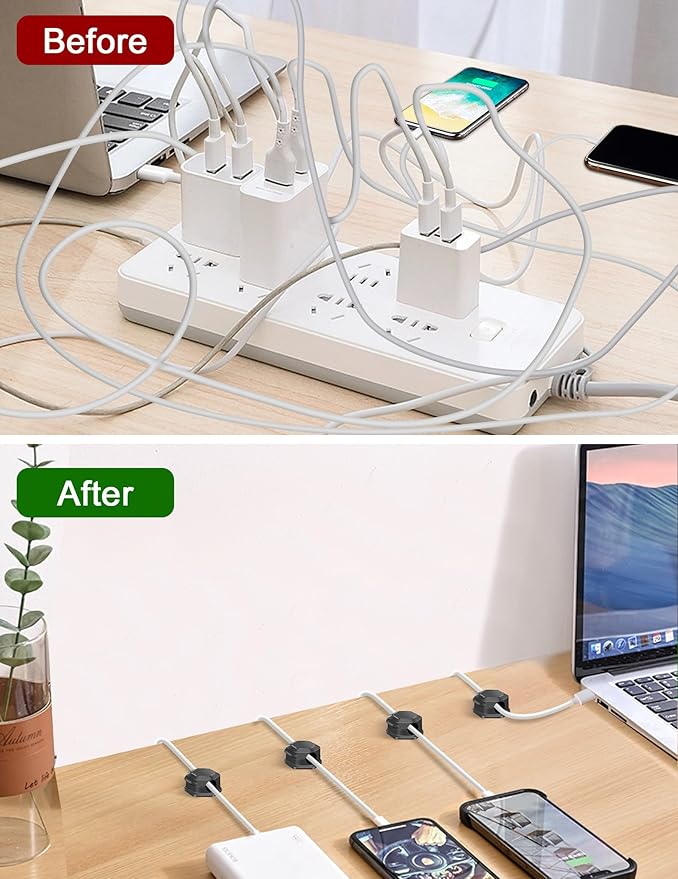 Cord Holder - Cable Clips - Cord Organizer for Desk - Cord Holder for Nightstand - for Desk, Nightstand, Phone Charger, Computer, Home, Office, Car（12pcs）