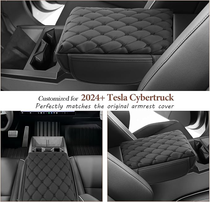 SKTU 2024 2025 2026 Cybertruck Accessories Center Console Cover for 2024 2025 2026 Tesla Cybertruck Armrest Cover Cybertruck Accessories Cybertruck Center Console Cushion (Argyle&Black Dots w/Pockets)