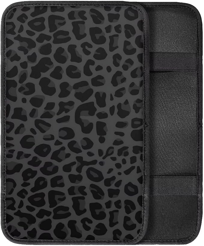 Black Leopard Print Auto Armrest Console Car Accessories Car Center Console Cover Easy to Install Armrest Console Cover Soft Fit for Most Cars, Vehicles, SUVs