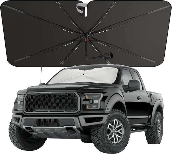 EcoNour Premium Umbrella Windshield Sun Shade for Car | Foldable UV Blocker Front Windshield Sunshade | Umbrella Shade Accessories with Storage Pouch | Full Size SUVs &MPV| Large - 61"x35"