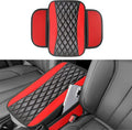 Leather Car Center Console Cover with Side Storage Pockets, Universal Leather Waterproof Armrest Pad Protector & Organizer for Cars, Vehicles, SUVs Interior Decor Stylish Car Decoration (Red)