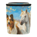 Rustic Style Collie Horse Car Garbage Container, Artistic Vehicle Trash Bin for Animal Lovers Leak-Proof Zipper Design for Back Seat