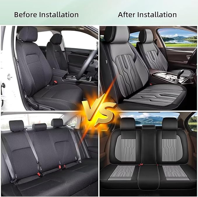 YORKNEIC Fit for Hyundai Venue Seat Covers 2020-2025: Leather Waterproof Car Seat Covers Anti-Slip Protector Full Set (2 Row 5 Seats, Black&Grey)