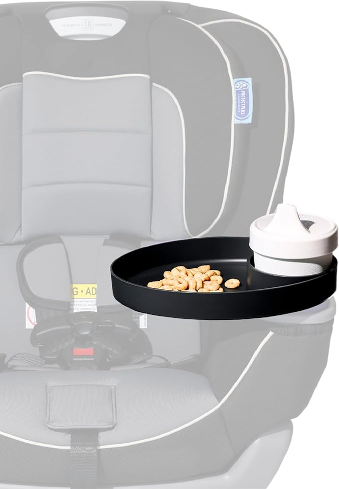 Travel Tray Oval USA Made Extend Your Current Cup Holder to Hold a Cup Plus A Tray for Snacks, Toys and Accessories. Use in a Car Seat, Booster, Stroller, Golf Cart, Outdoor Chair, (Pirate Black)