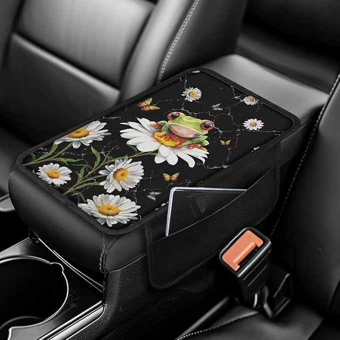 CLOHOMIN Funny Frog Car Arm Rest Cover Pad Daisy Car Center Console Armrest Pad Cover Universal Automobile Armrest Protector Fit Most Vehicle Auto Interior Accessories