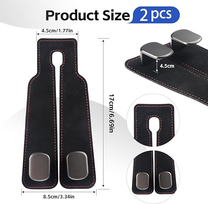 2Pcs Car Hooks for Headrest, Car Seat Hooks Purse Hook, Double Flexible Leather Hooks Car Accessories Interior for Women Men, 2 in 1 Back Seat Hook Car Organizer for Bags, Purses, Handbags (Black)