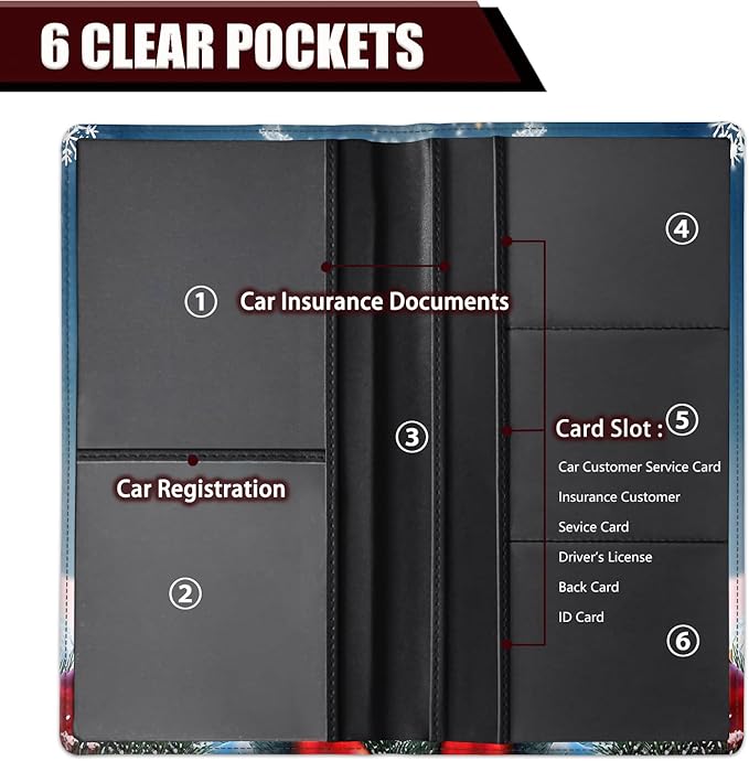 Car Registration Holder, PU Leather Vehicle Glove Box Organizer for Driver License, Document, Car Insurance Holder with Magnetic Shut, Auto Paperwork Wallet Accessories, Cute Christmas Snowman