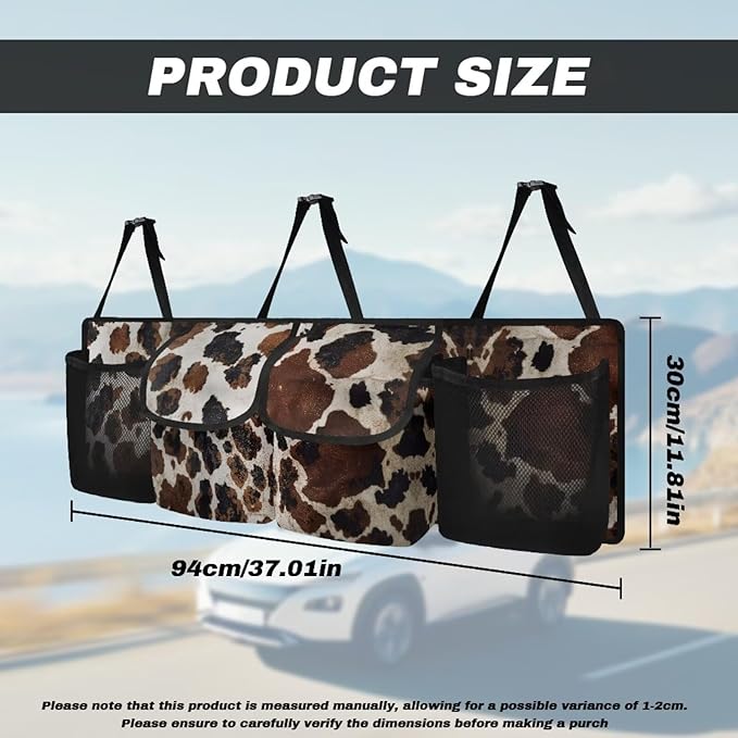Brown Cow Car Organizer, Trunk Organizer for SUV, Car Trunk Organizer and Storage, Car Interior Accessories Backseat Hanging Organizer with 4 Pockets, Waterproof Storage Bag for Car
