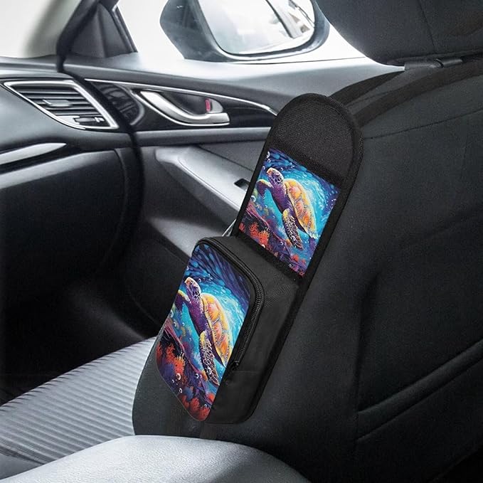 Sea Turtle Car Seat Side Storage Bag Organizer Automatic Seat Storage Bag with 2 Pockets Multi-Pocket Bottle Bag Storage Box Organizer Travel Tidy Pouch Pocket