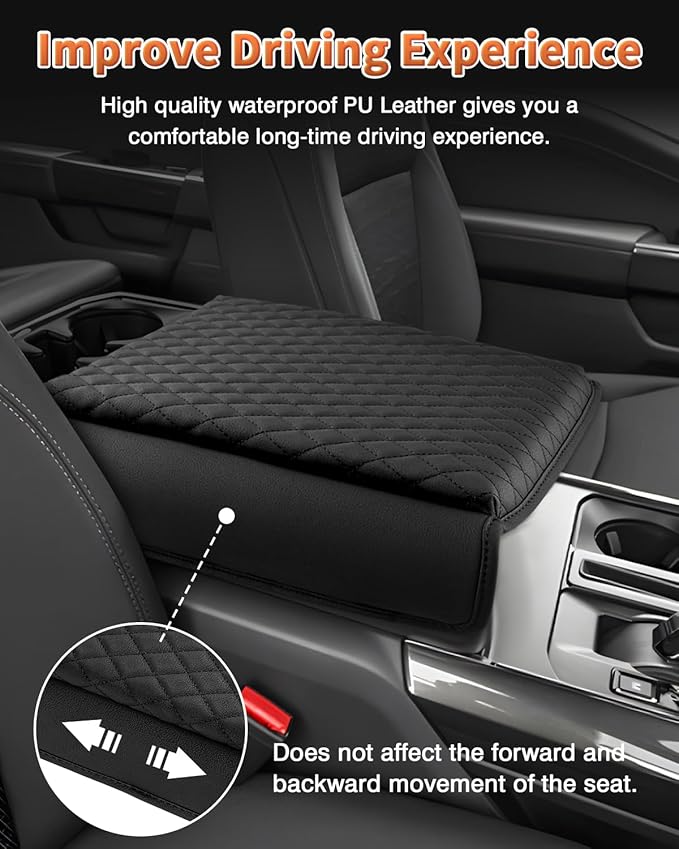 Shademax Center Console Cover for 2021-2025 2026 Ford F150, 2022-2025 F150 Lightning Work Surface Console Armrest Cover Cushion Pad PU Leather Armrest Seat Box Protector F150 Interior Accessories