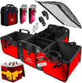 DURABLEZ 5-Section Trunk Organizer with Cooler – Extra Large Modular Car Storage System with Insulated Compartment, Foldable Multi-Module Cargo Organizer for Groceries & Travel – Red