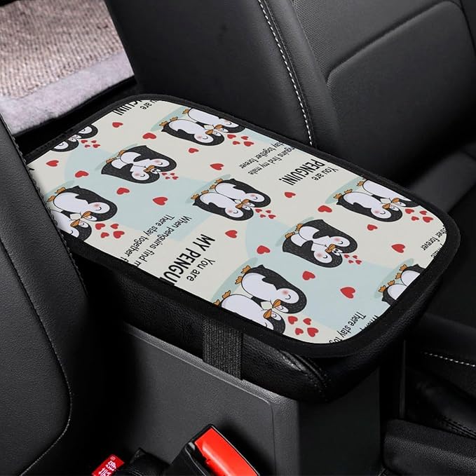 PPIKTC Four Seasons Universal Armrest Box Mat You are My Penguin, Waterproof Cover Center Console Mat for Car, SUVs, Truck