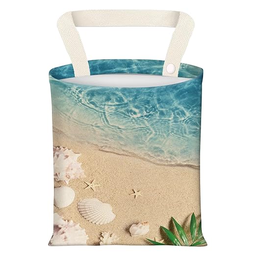 ADQWIOVL Car Garbage Can, Seat Back Hanging Cute Car Trash Can Bag, Car Organizer and Storage Bag for Travelling, Outdoor Summer Beach Sand Wave