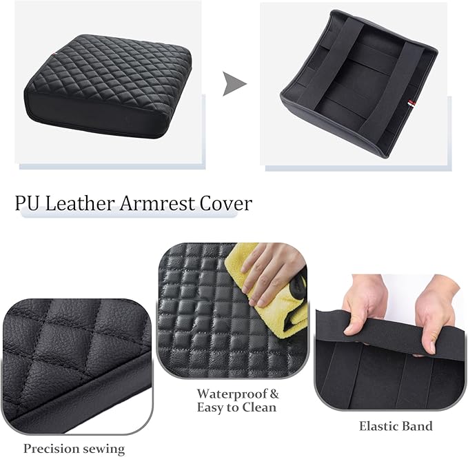 JDMCAR Armrest Cover Compatible with 2021 - 2025 2026 Ford F150 PU Leather Car Interior Accessories, Customized Anti-Scratch Leather Armrest Lid Protector Pad (Work Surface Console Only)