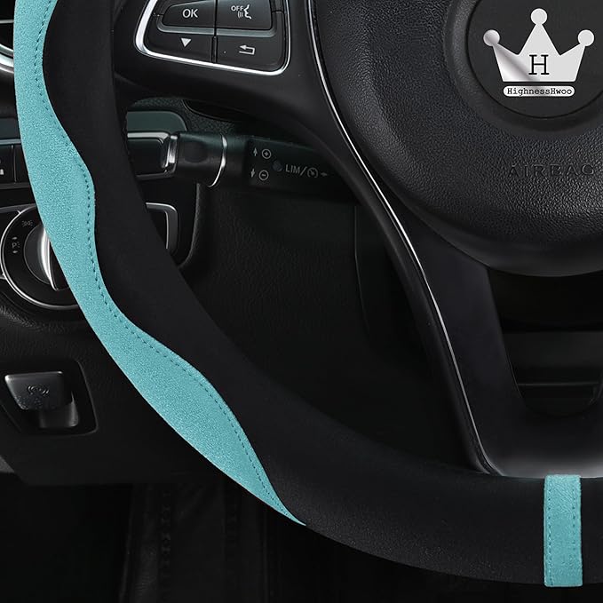Luxury Suede Steering Wheel Cover for Cars, Soft Leather Padded Wheels Cover for F150, Trucks, Jeep, Van, Auto Thin Large Car Handle Cover, Universal Fit, Anti Slip, 15.2-16in, Green