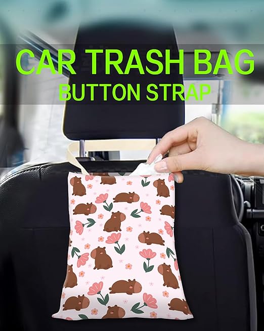 ANKVRP Car Trash Can, Durable Hanging Car Trash Garbage Bag, Cute Automotive Garbage Cans Organizer, Cute Brown Bear Flower