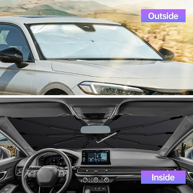 2025 Windshield Sun Shade Umbrella, Foldable Car Sunshade for Mid-Size Sedan, 360 Rotating Automotive Interior Sun Protection for 99% Heat UV Blocking, Auto Heat Shield Accessories(Medium)