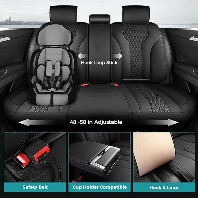 FEINEPRO Leather Car Seat Covers Full Set, Breathable Faux Leather Seat Covers for Cars SUV Sedan Waterproof Black