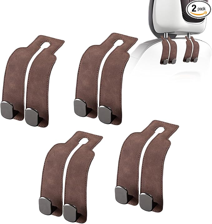 JinnEterri Car Purse Hook Purse Hook for Car Seats Headrest Car Seat Hooks,Heavy Duty Vehicle Organizer for Handbags, Groceries, Purses, Keep Car Tidy (Brown, 4 Pack)