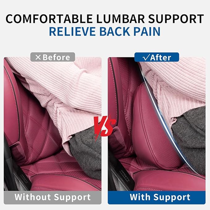 Dapucarin Lumbar Support Pillow for Car Seat, Office Chair Nappa Leather Memory Foam Lower Back Cushion for Back Pain Relief Improve Posture, Ergonomic Back Rest for Gaming Chair, Red, 1PC