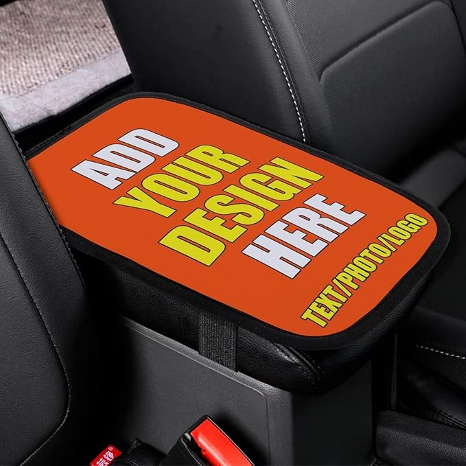 Personalized Auto Center Console Armrest Cover Custom Custom Photo Text Logo Universal Fit Soft Comfort Center Console Armrest Cushion for Car Seat Handrail Box, Orange Red