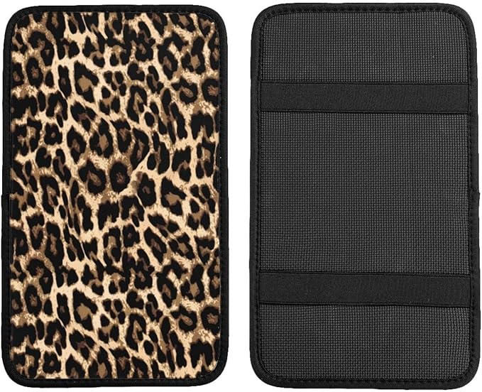 DORKEIXIA Leopard Cheetah Print African Animal Hunting Auto Center Console Armrest Pad Universal Car Center Console Cover Seat Box Cover for Sedan, Van, SUV, Truck Car Accessorie