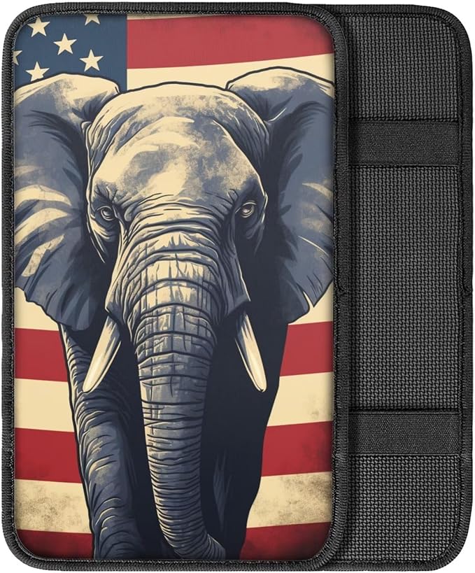 Car Center Console Pad, Universal Waterproof Car Armrest Seat Box Cover, Car Interior Accessories for Most Vehicle SUV Truck Vintage American Flag Elephant Car Armrest Pad