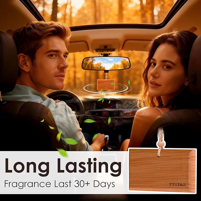 ttstar Car Air Freshener Long Lasting 3 Pack Wood Air Fresheners Refill for Men Women New Car Smell Scent Accessories Odor Eliminator Cleaner with Metal Clip for Vehicle Visor(Teak, Amber& Grove)