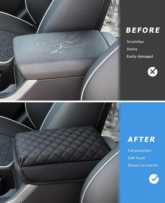 INTGET Center Console Cover for Kia K4 Accessories 2025 2026 LX/LXS/EX/GT-Line/GT-Line Turbo Car Interior Leather Armrest Arm Rest Lid Cushion Pad Protector (Black Argyle with Pad, for 2025+ K4)