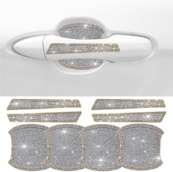 8Pcs Bling Car Door Handle Protector Stickers,Crystal Rhinestone Glitter Car Door Handles Cup Scratch Protectors Decals Universal (Yellow White)