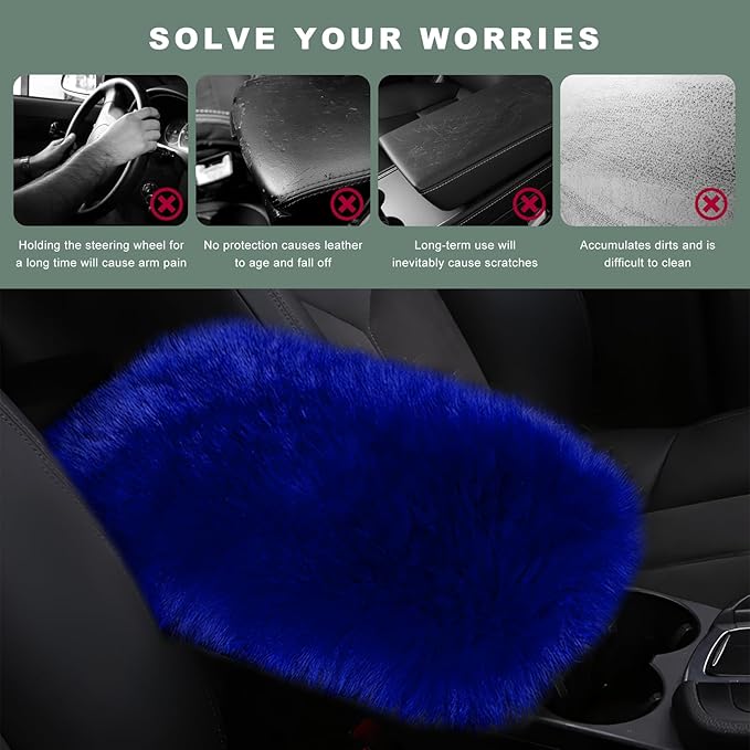 Furry Car Center Console Cover Pad, 11.8"×7.9" Auto Fluffy Plush Center Armrest Protective Cover, Comfortable Fuzzy Armrest Seat Box Protector Cushion for Cars Trucks SUVs (Royal Blue)