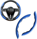 LevChall Carbon Fiber Steering Wheel Cover, 2-Piece Set Anti-Skid Comfortable Grip Segmented Butterfly Design, Easy Snap-On Installation Universal Fit 99% Cars, Blue