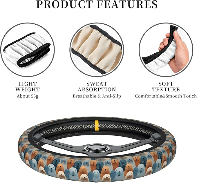 Car Steering Wheel Cover 15 Inch Leather Breathable Universal Auto Steering Wheel Protector Fit Auto Suvs Van Truck - Playful Walrus Wonders 2