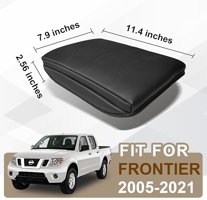 Muslogy Center Console Armrest Cover Compatible with Nissan Frontier 2005-2021 &Nissan Xterra 2005-2015 Accessories Comfort Armrest Pad Cushion Box Lid Cover Vegan Leather Protector 1-Inch Extra Thick