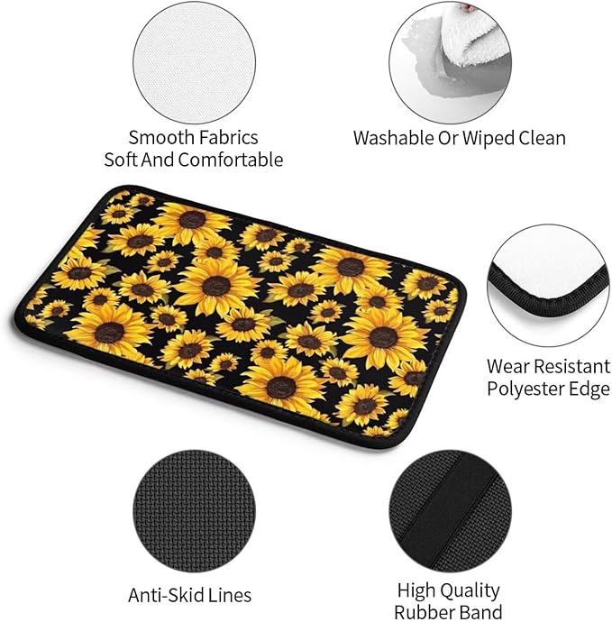 Sunflower Flower Center Console Cover Yellow Floral Armrest Cushion Protector for Cars Sedans Vans Truck Vehicles, SUV Interior Accessories
