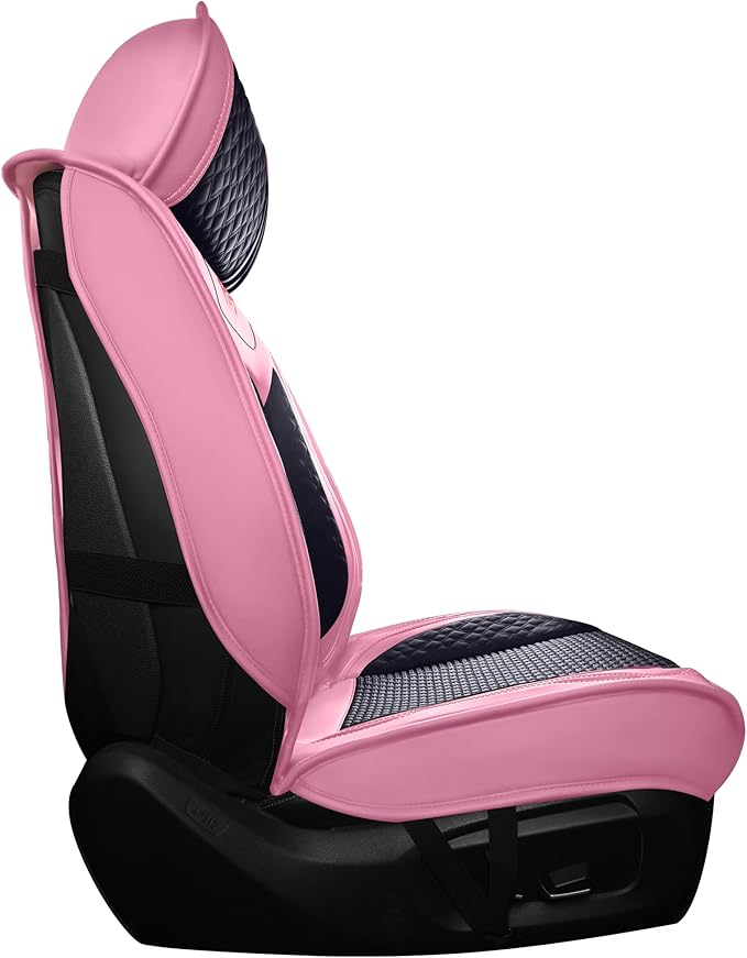 HighnessHwoo Luxury Car Seat Covers Full Set, Breathable Faux Leather Car Seat Protector, Dog Child Kids Summer Ventilated Seat Cushion for Front & Back Seats, Universal (Pink Black, 5 Seats)