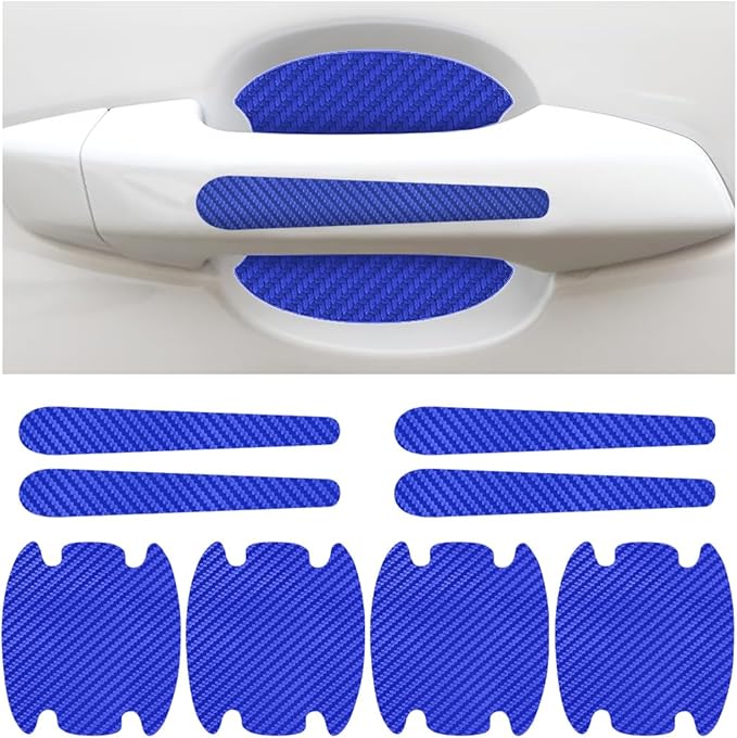 Carbon Fiber Car Door Handle Cup Scratch Protectors, Vehicle Door Handle Bowl Sticker, Automotive Paint Guard Protective Film Cover Accessories, Universal for SUV Sedan Truck (Blue)
