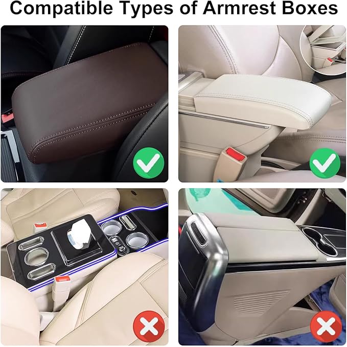 NBTEPEM Bling Crown Car Center Console Armrest Cover, Leather Middle Console Cover Cushion with 2 Storage Bags, Car Armrest Storage Box Interior Accessories for Most Vehicles(Beige)