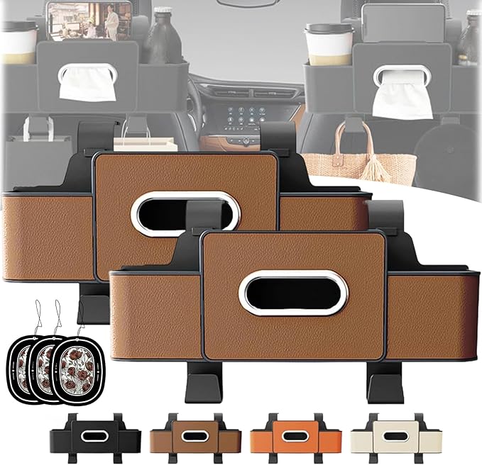 3-in-1 Car Backseat Organizer with Cup Holder, 2026 New Car Organizers and Storage, Multifunctional Back Seat Car Organizer for Hold Phones, Snacks, Drinks, and Handbags (Brown*2)